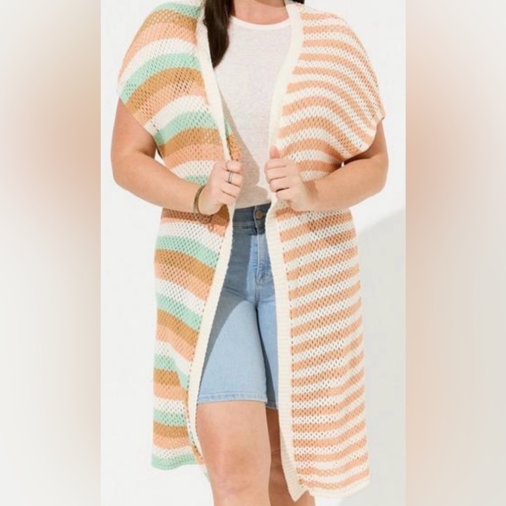 Torrid Duster Vest Sweater Multicolor Knit Cardigan. Plus Size 3-4 NWT